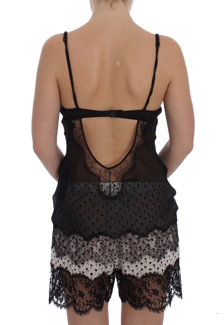 Elegant Black Silk Lace Lingerie Chemise - GlamHub Luxury and Icon Brand Clothing