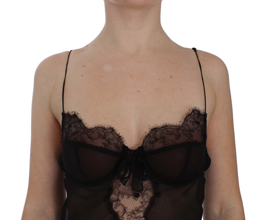 Elegant Black Silk Lace Lingerie Chemise - GlamHub Luxury and Icon Brand Clothing