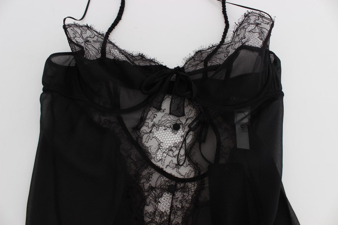 Elegant Black Silk Lace Lingerie Chemise - GlamHub Luxury and Icon Brand Clothing