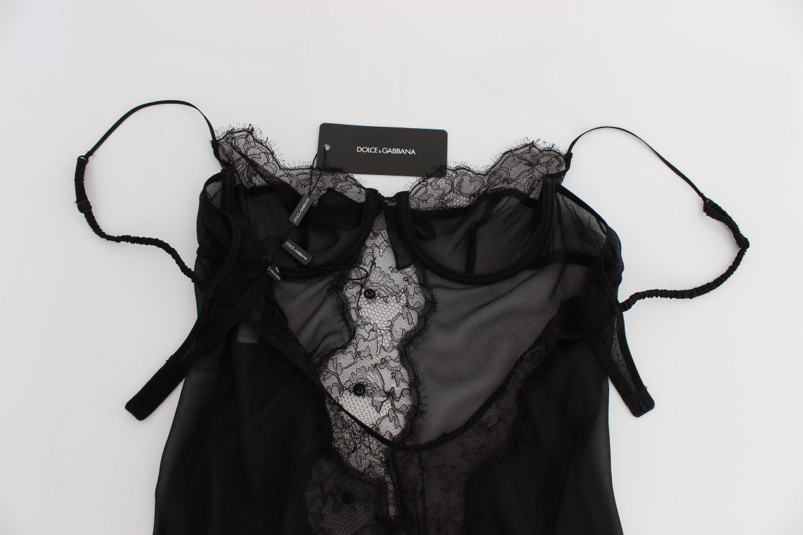 Elegant Black Silk Lace Lingerie Chemise - GlamHub Luxury and Icon Brand Clothing