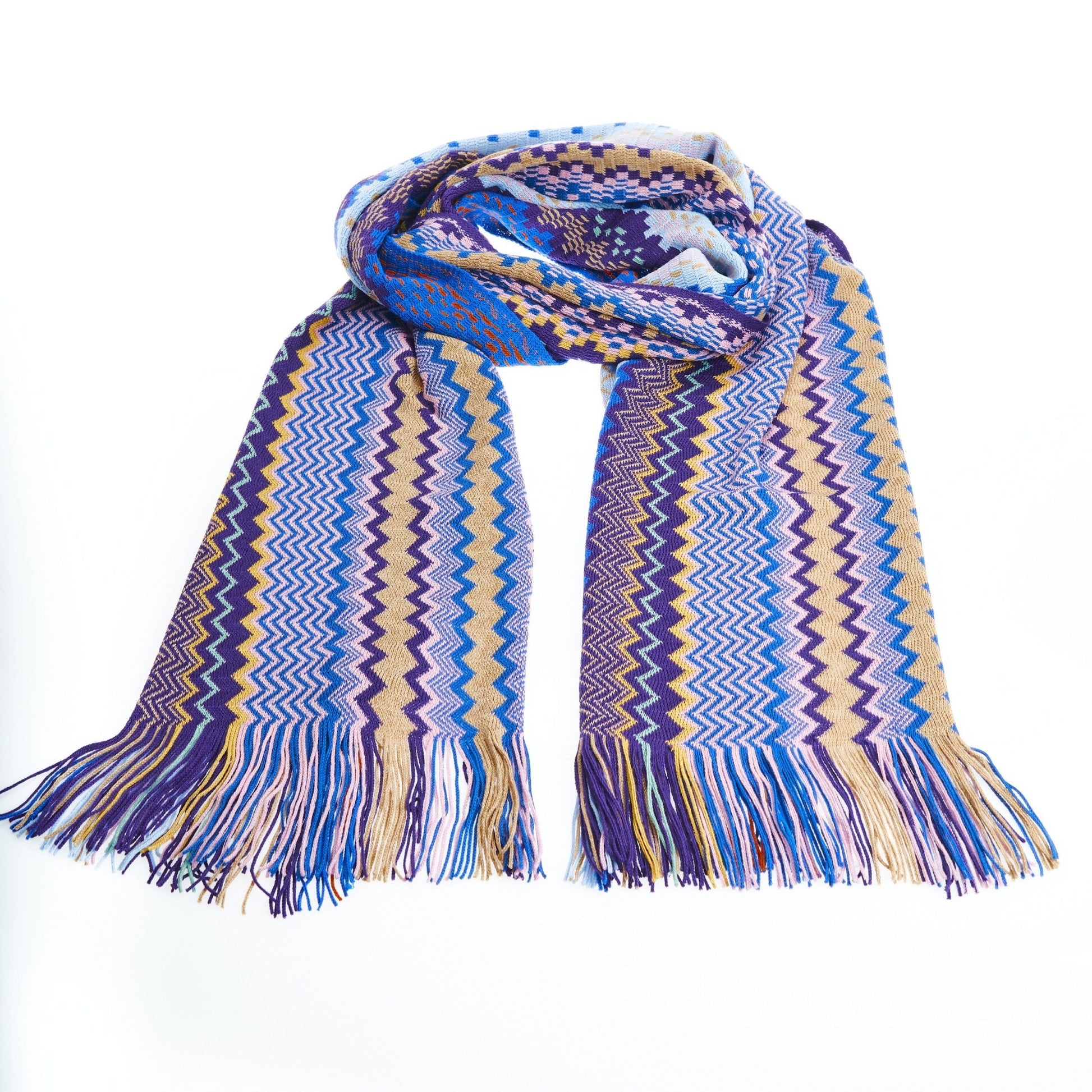 Geometric Pattern Fringed Luxury Scarf - GlamHub Luxury and Icon Brand Clothing