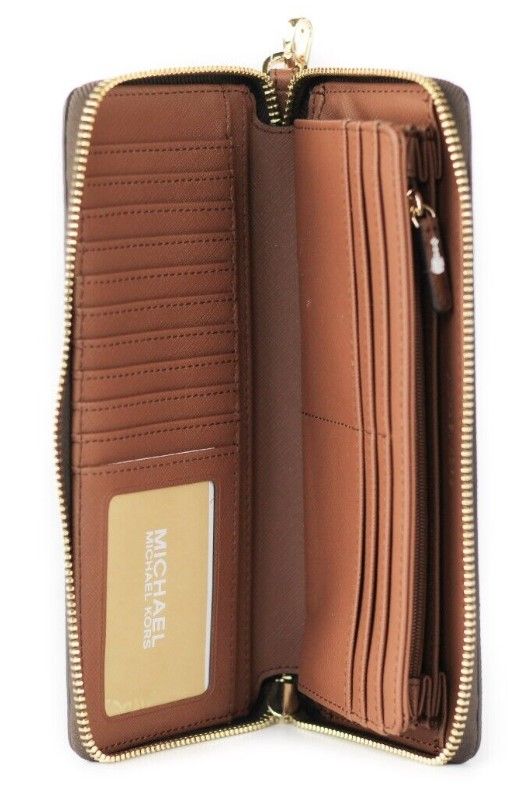 Jet Set Travel Large Brown Signature Continental Wristlet Wallet - GLAMHUB BOUTIQUE 