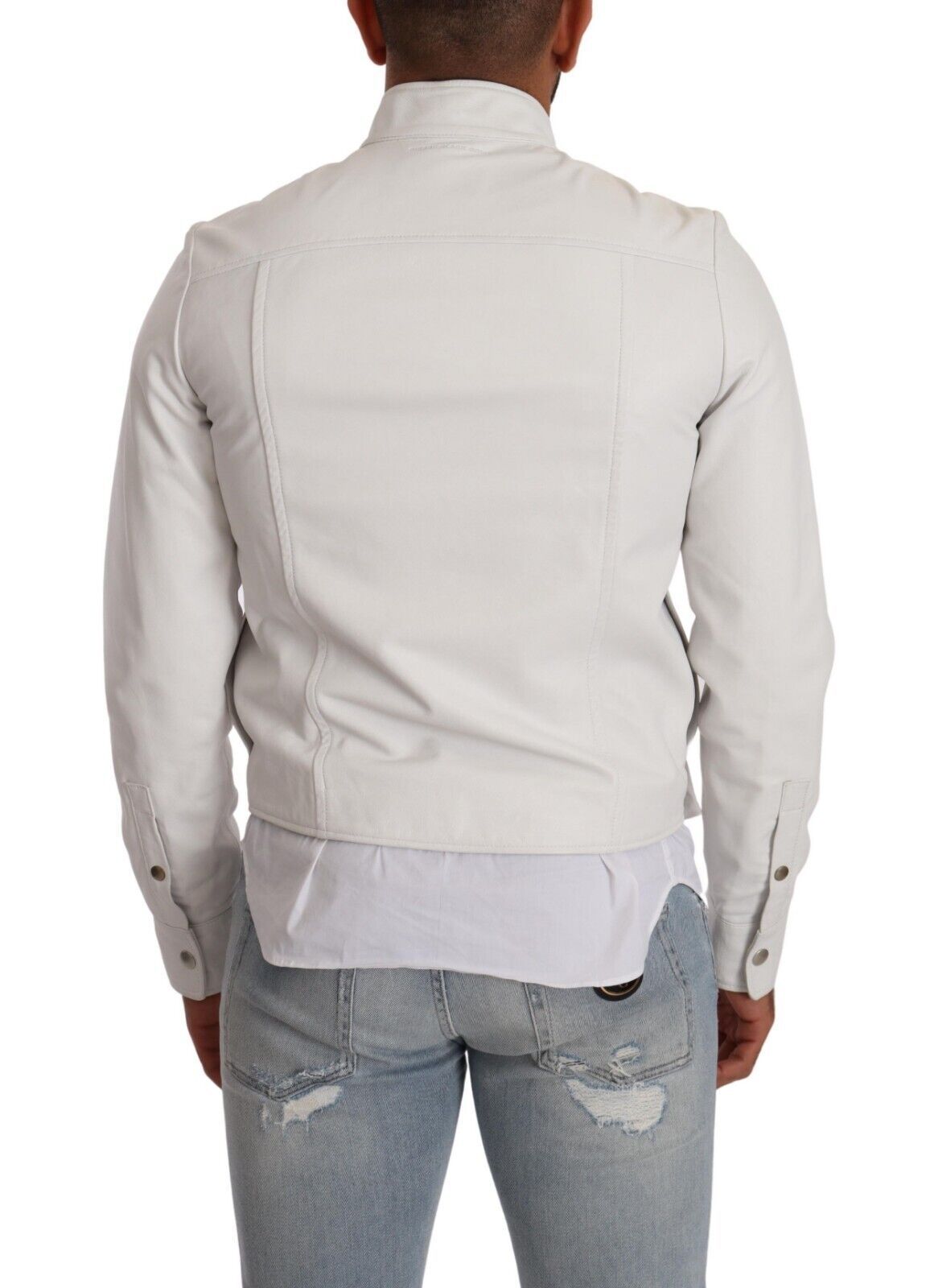 Exquisite White Leather Biker Jacket - GLAMHUB BOUTIQUE 