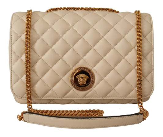 Elegant White Nappa Leather Shoulder Bag - GLAMHUB BOUTIQUE 