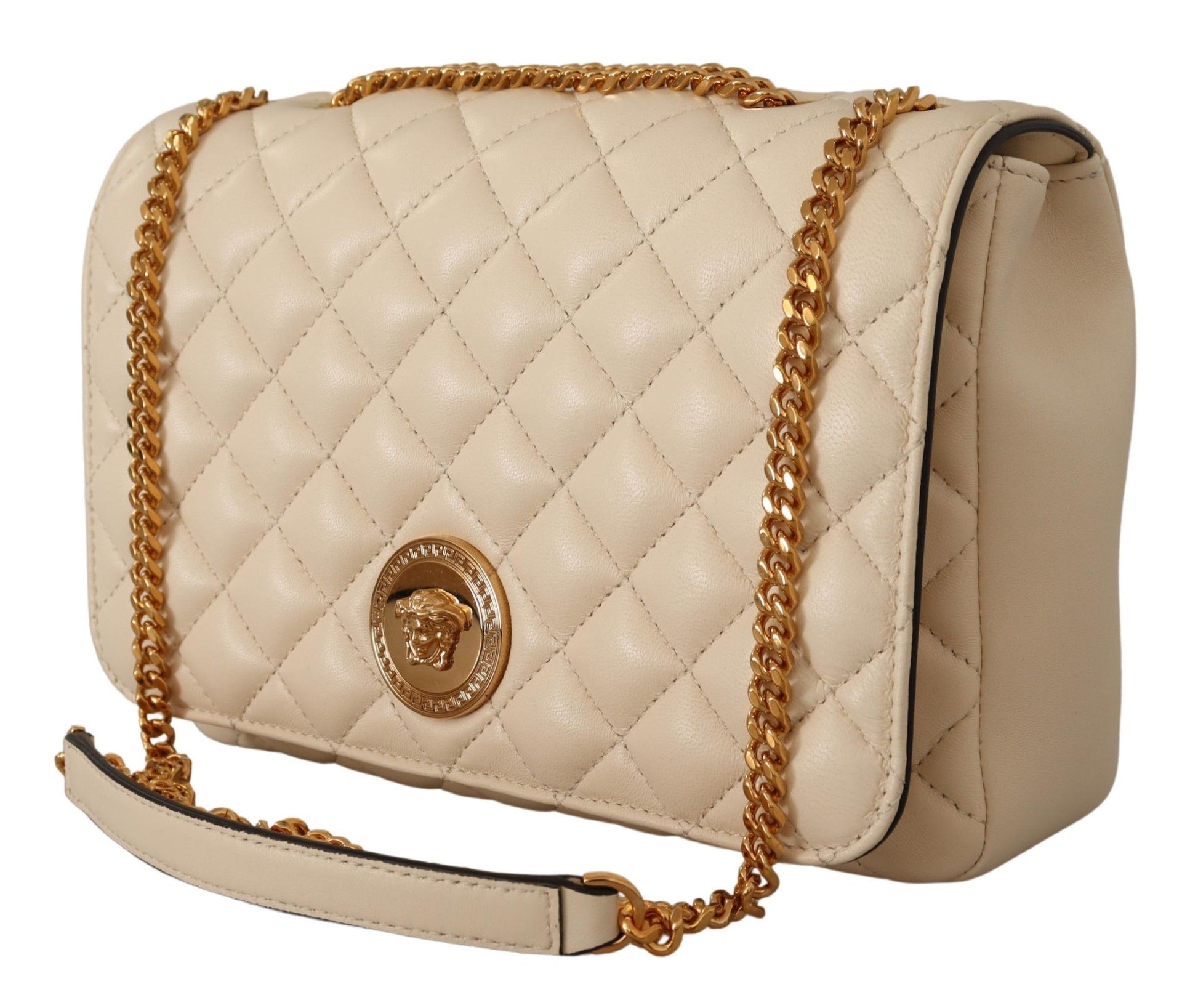 Elegant White Nappa Leather Shoulder Bag - GLAMHUB BOUTIQUE 