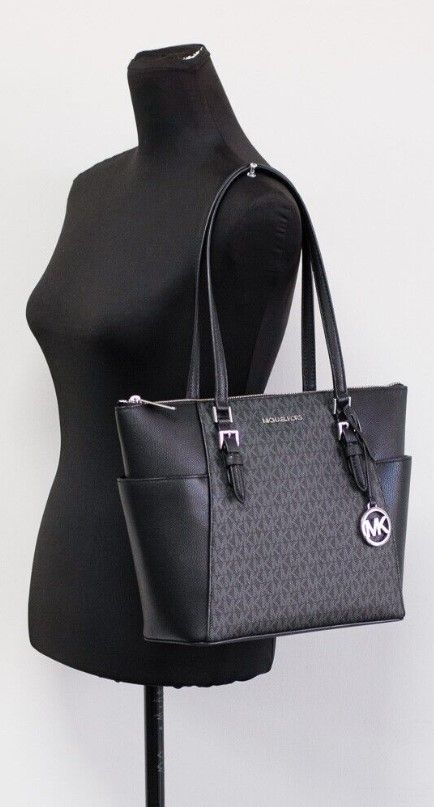 Charlotte Black PVC Leather Large Top Zip Tote Handbag Bag Purse - GLAMHUB BOUTIQUE 