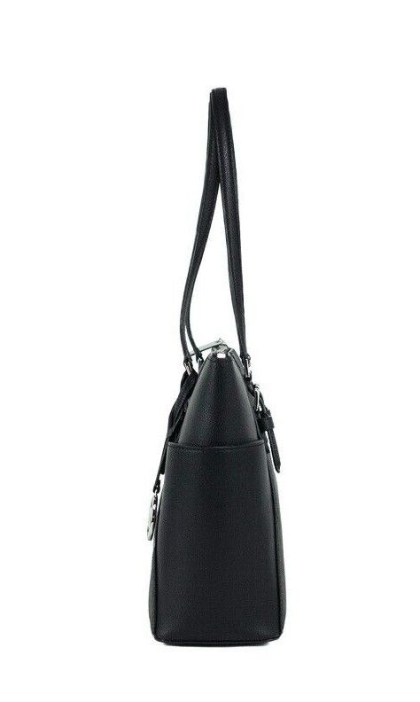 Charlotte Black PVC Leather Large Top Zip Tote Handbag Bag Purse - GLAMHUB BOUTIQUE 