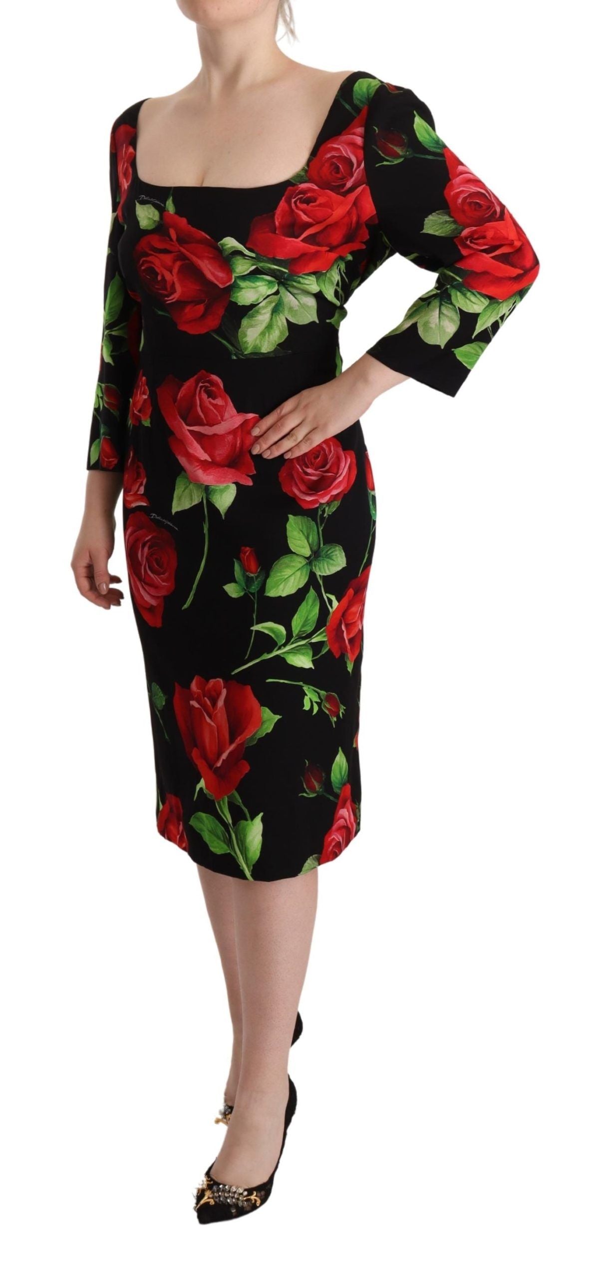 Elegant Floral Print Silk Sheath Dress