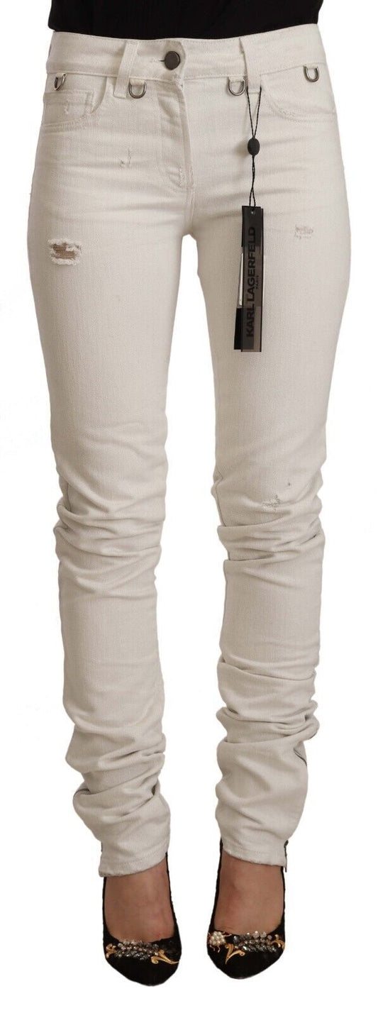 Chic White Mid-Waist Slim Fit Jeans - GlamHub Luxury and Icon Brand Clothing