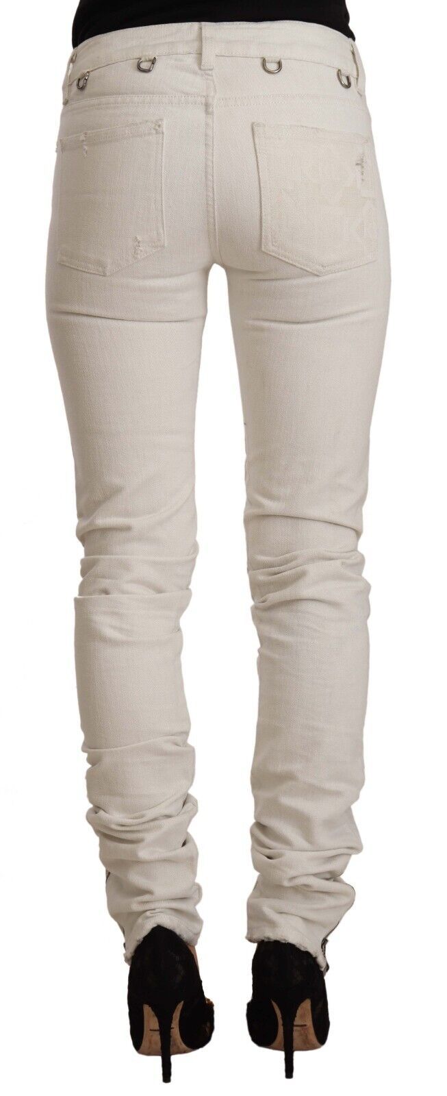 Chic White Mid-Waist Slim Fit Jeans - GlamHub Luxury and Icon Brand Clothing