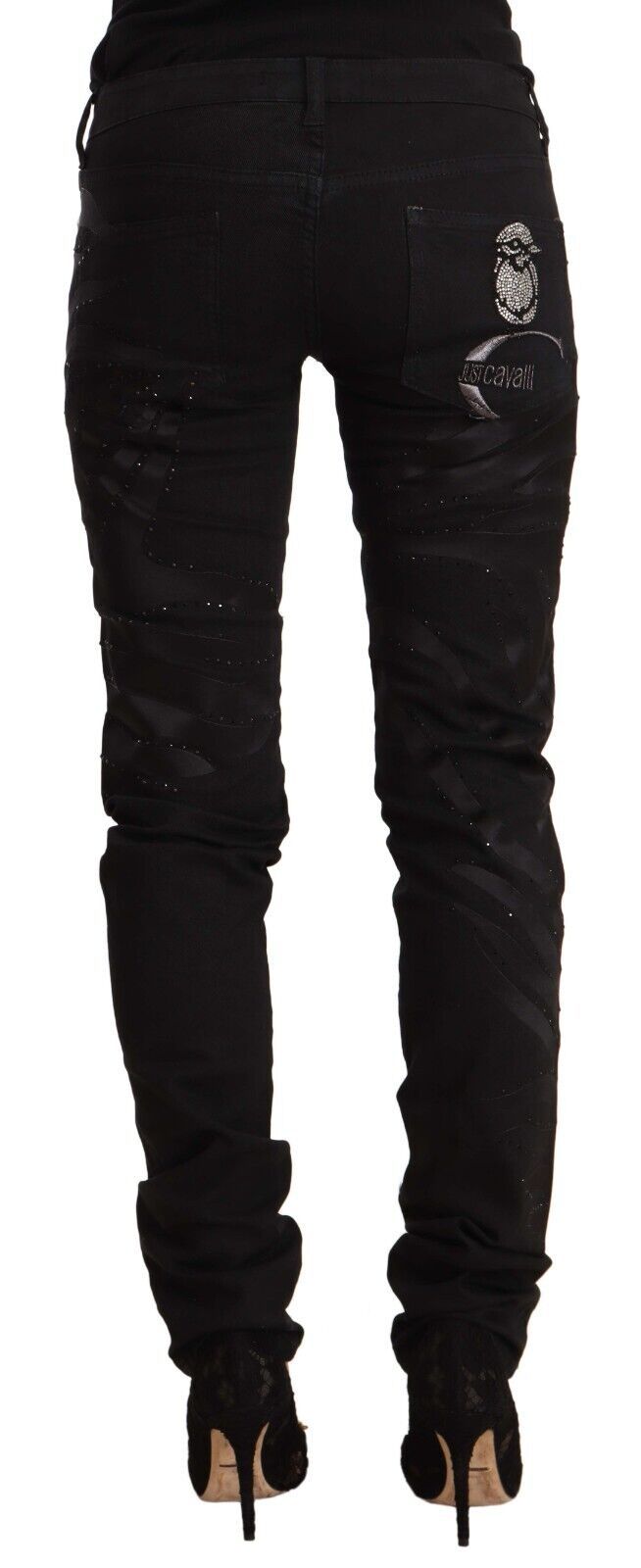 Elegant Black Slim Fit Embellished Jeans - GLAMHUB BOUTIQUE 