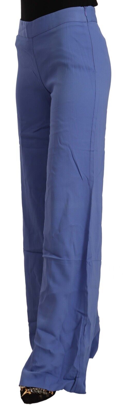 Chic Wide-Leg High Waist Blue Trousers - GlamHub Luxury and Icon Brand Clothing