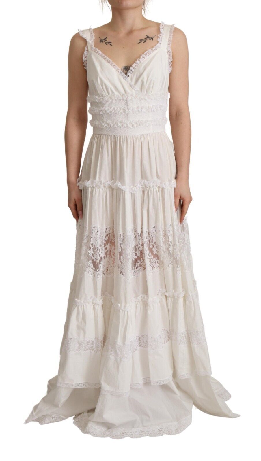 Elegant White A-Line Tiered Maxi Dress