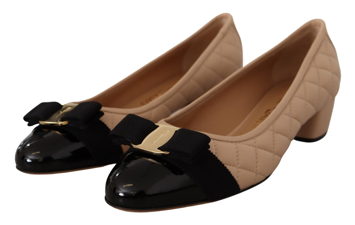 Elegant Quilted Leather Pumps in Beige and Black - GlamHub Luxury and Icon Brand Clothing