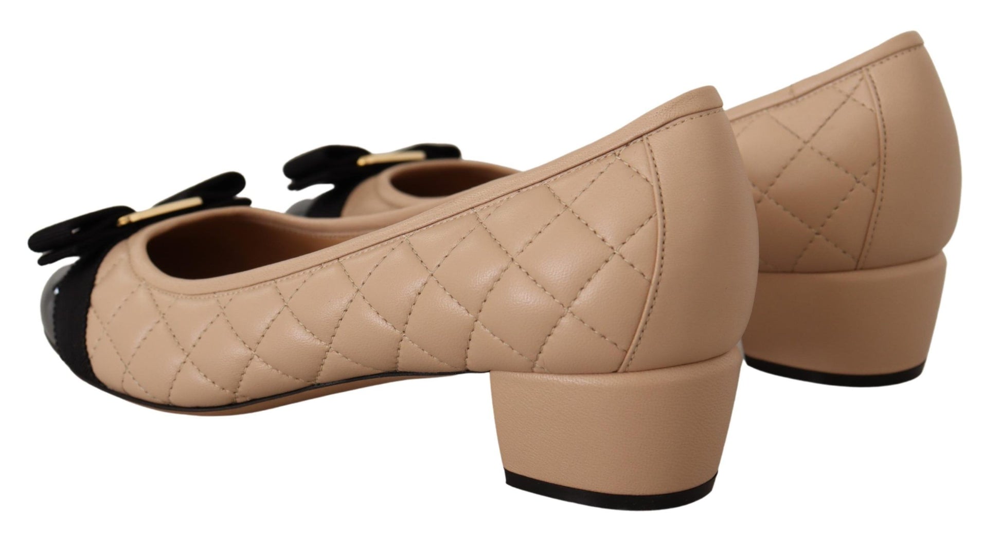 Elegant Quilted Leather Pumps in Beige and Black - GlamHub Luxury and Icon Brand Clothing