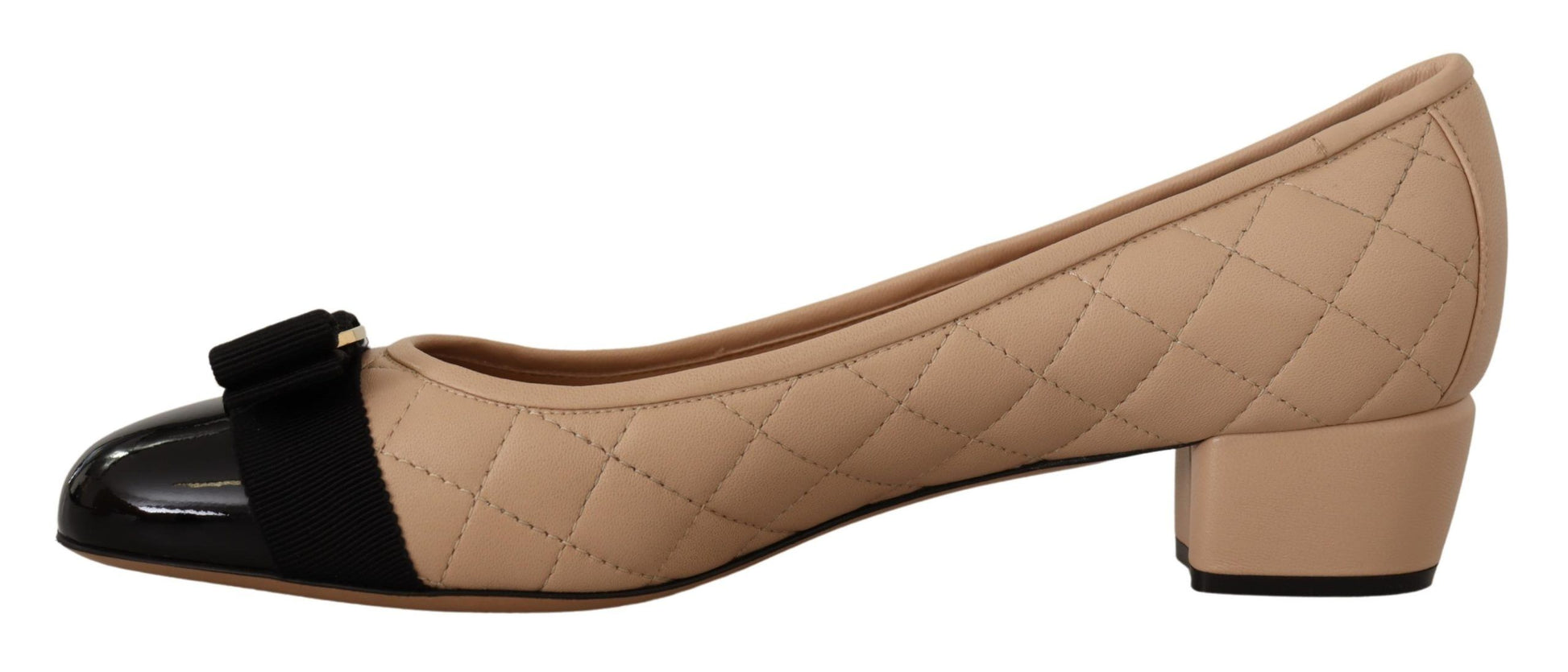 Elegant Quilted Leather Pumps in Beige and Black - GlamHub Luxury and Icon Brand Clothing