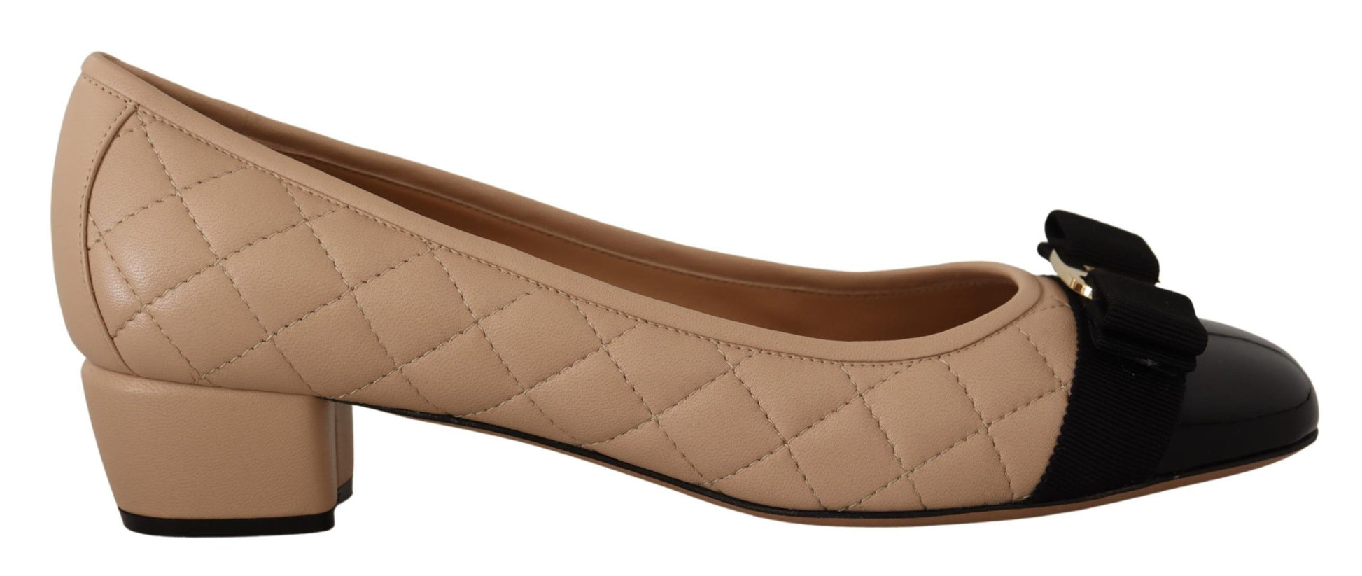 Elegant Quilted Leather Pumps in Beige and Black - GlamHub Luxury and Icon Brand Clothing