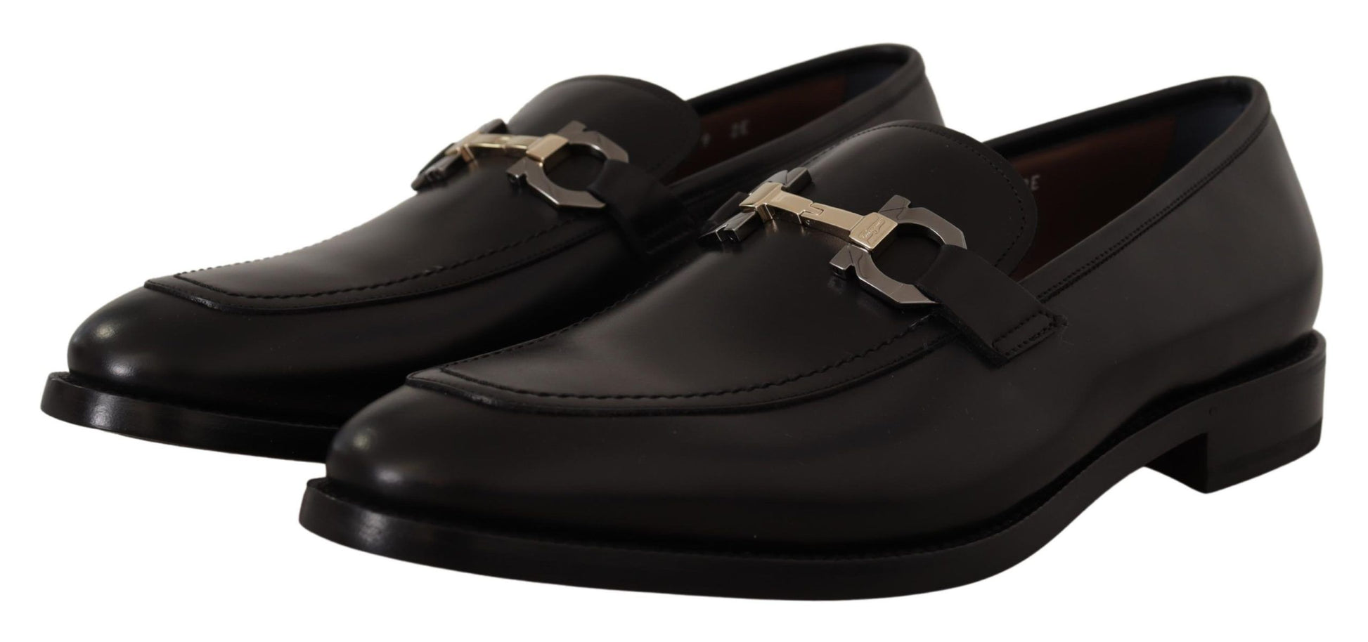 Suave Black Leather Gancio Bit Loafers - GlamHub Luxury and Icon Brand Clothing