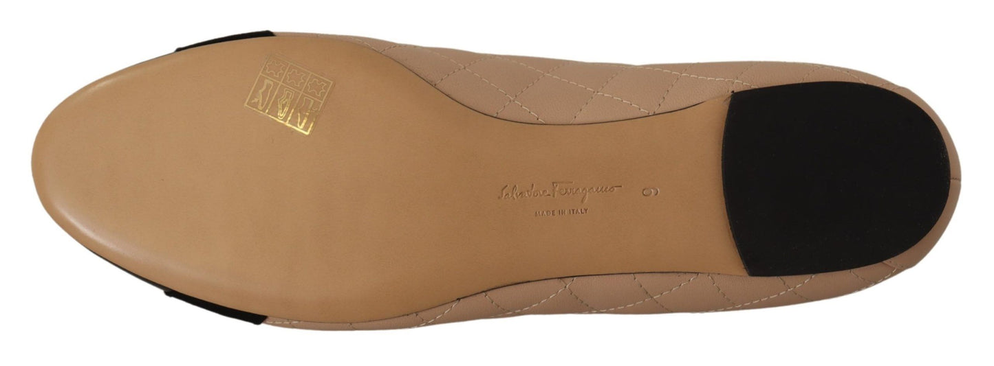 Elegant Quilted Leather Flats - Chic Dual-Tone Design - GlamHub Luxury and Icon Brand Clothing