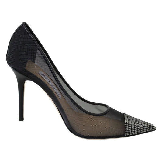 Elegant Black Mesh Crystal Pumps - GLAMHUB BOUTIQUE 