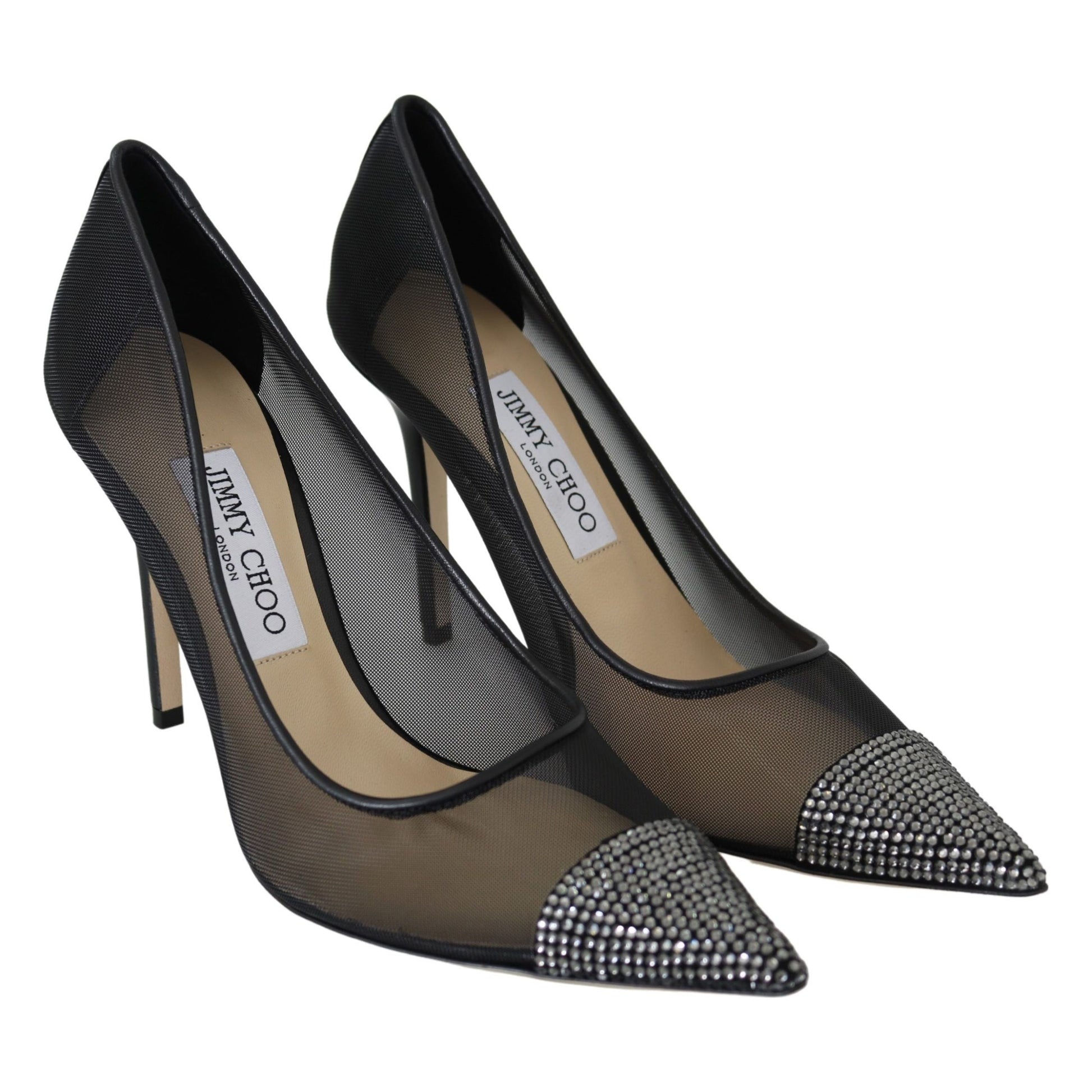 Elegant Black Mesh Crystal Pumps - GLAMHUB BOUTIQUE 