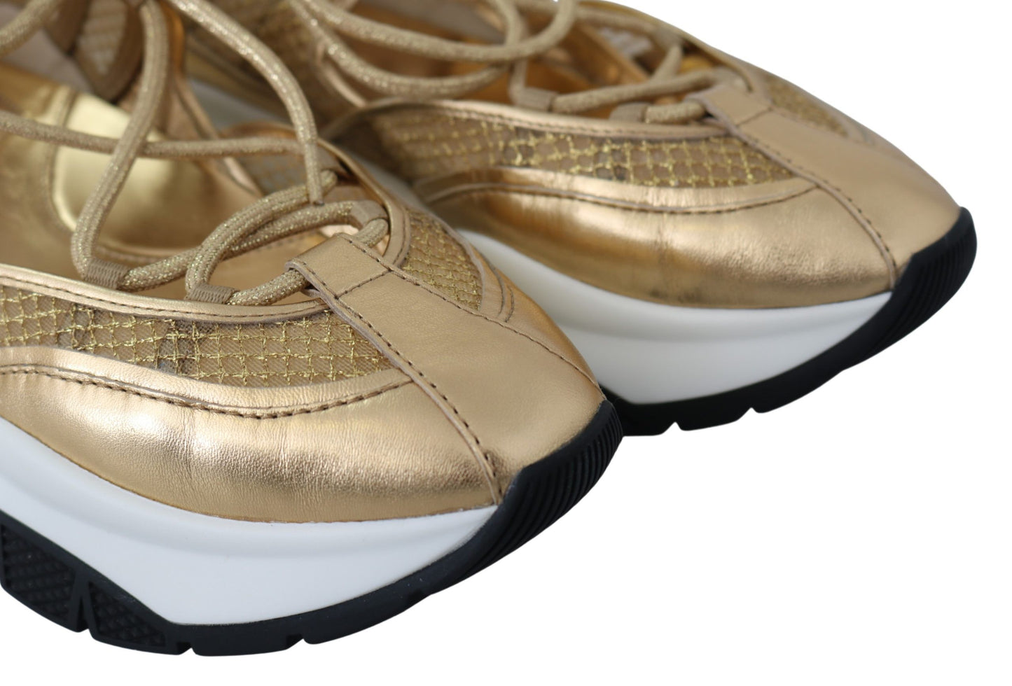 Golden Glamour Mesh Leather Sneakers - GLAMHUB BOUTIQUE 