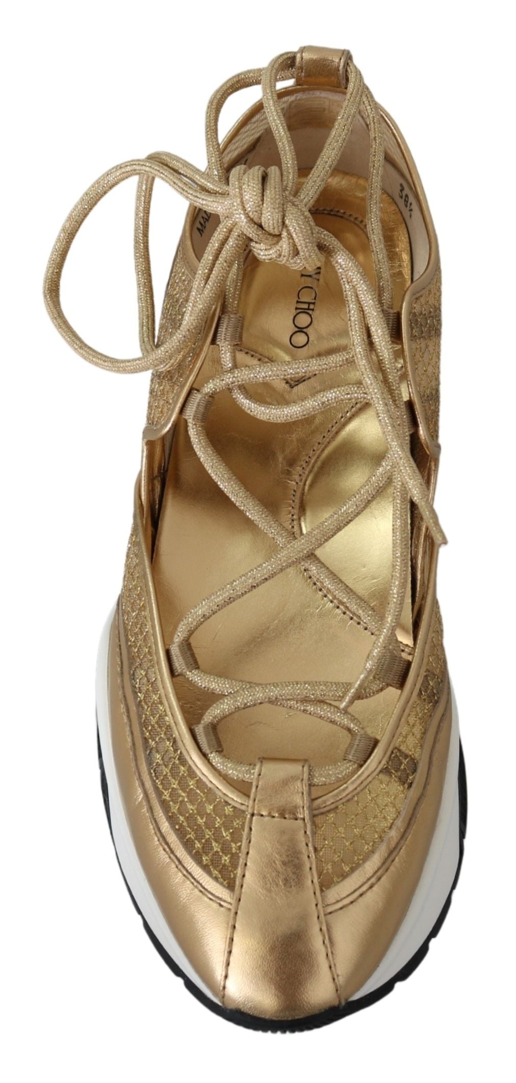 Golden Glamour Mesh Leather Sneakers - GLAMHUB BOUTIQUE 