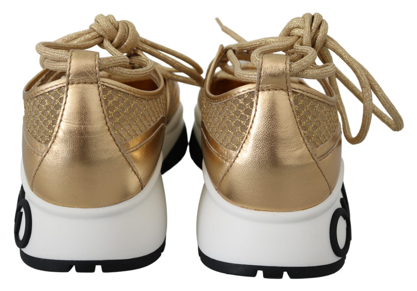 Golden Glamour Mesh Leather Sneakers - GLAMHUB BOUTIQUE 