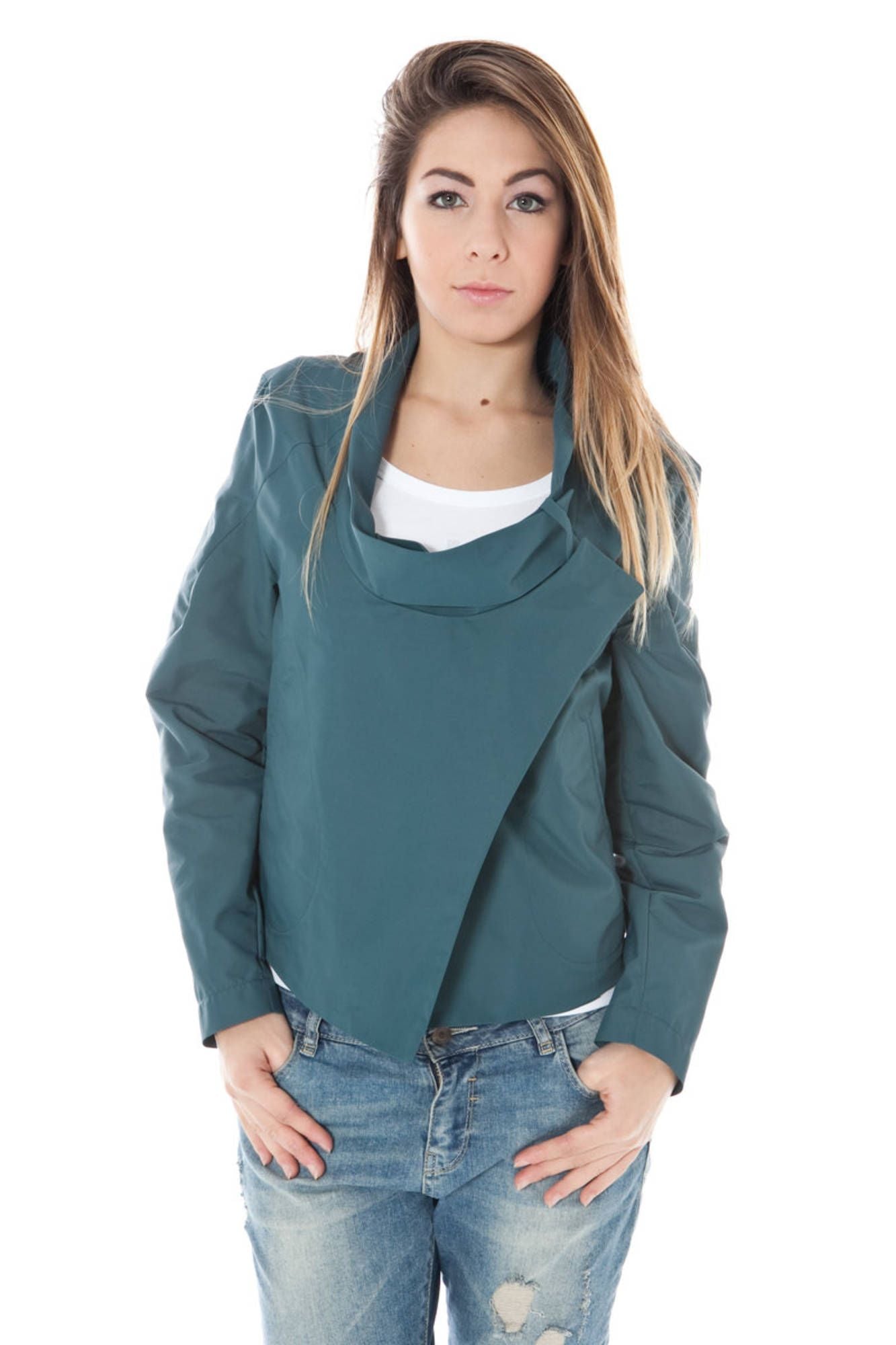 Green Polyamide Women Jacket - GLAMHUB BOUTIQUE 