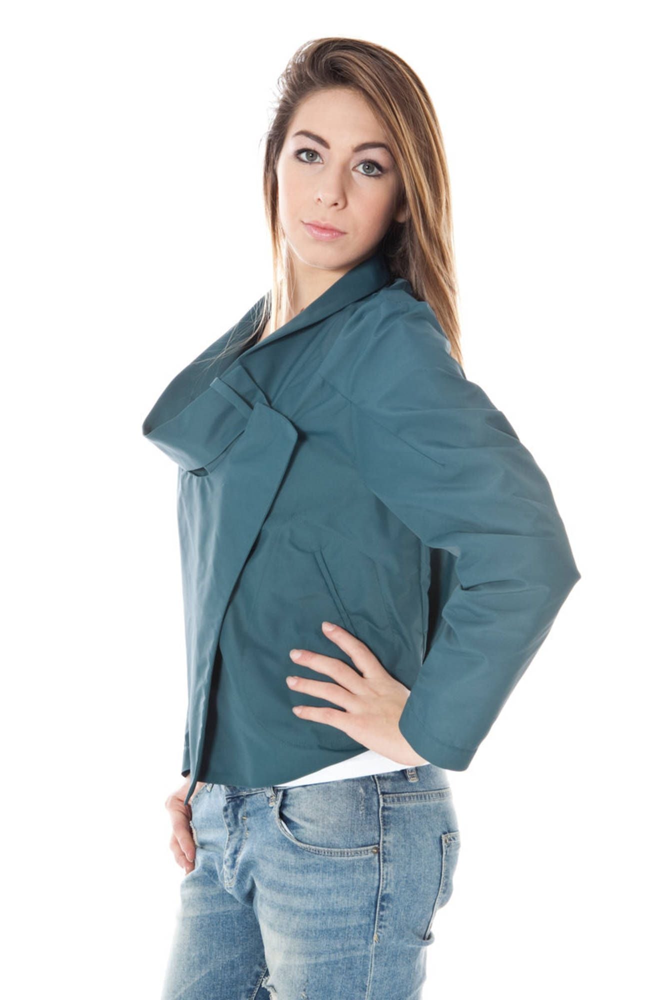 Green Polyamide Women Jacket - GLAMHUB BOUTIQUE 