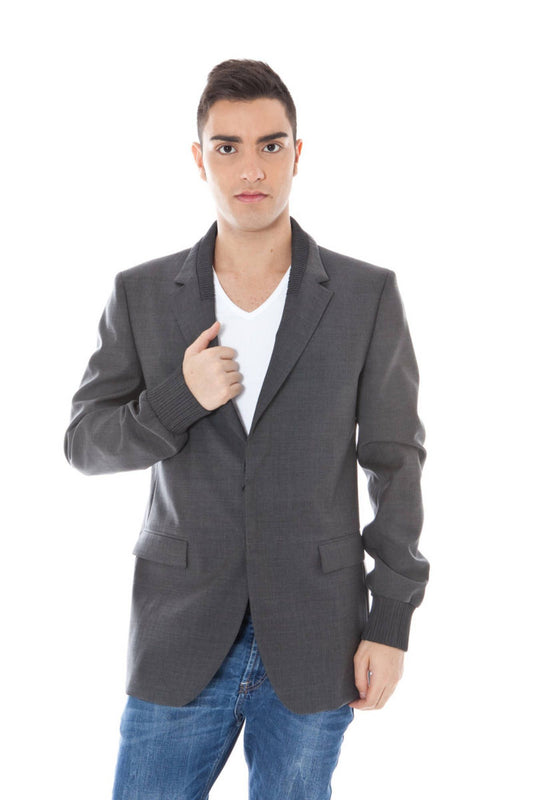 Gray Wool Men Jacket - GLAMHUB BOUTIQUE 