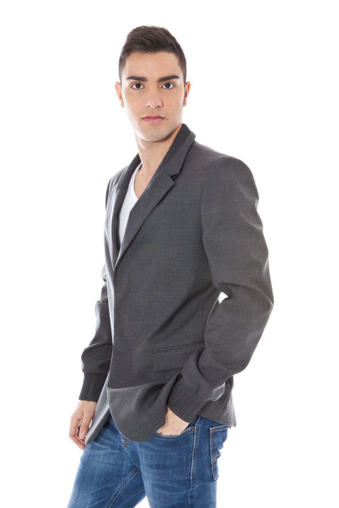 Gray Wool Men Jacket - GLAMHUB BOUTIQUE 