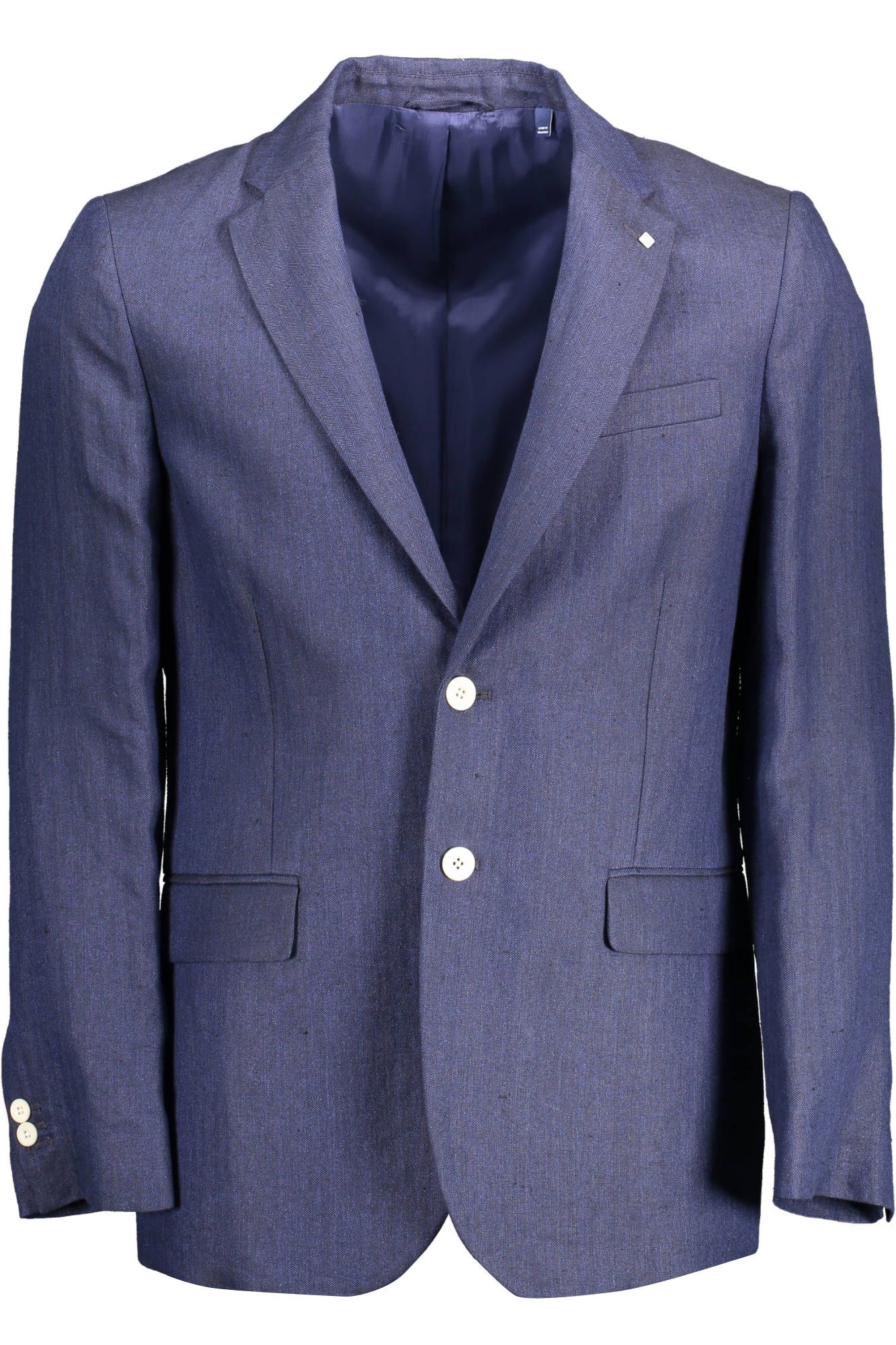 Elegant Blue Linen Classic Jacket - GlamHub Luxury and Icon Brand Clothing