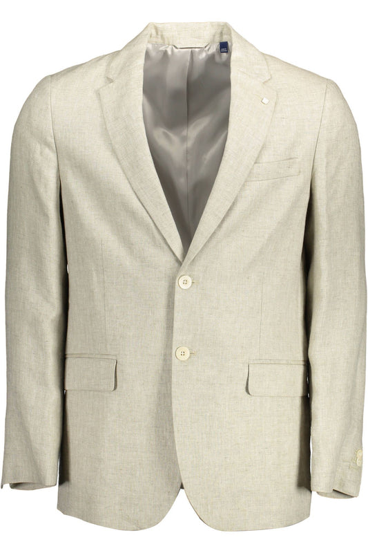 Beige Linen Men Jacket - GlamHub Luxury and Icon Brand Clothing