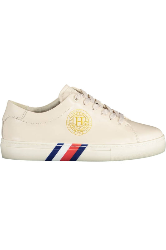 Beige Leather Women Sneaker - GLAMHUB BOUTIQUE 