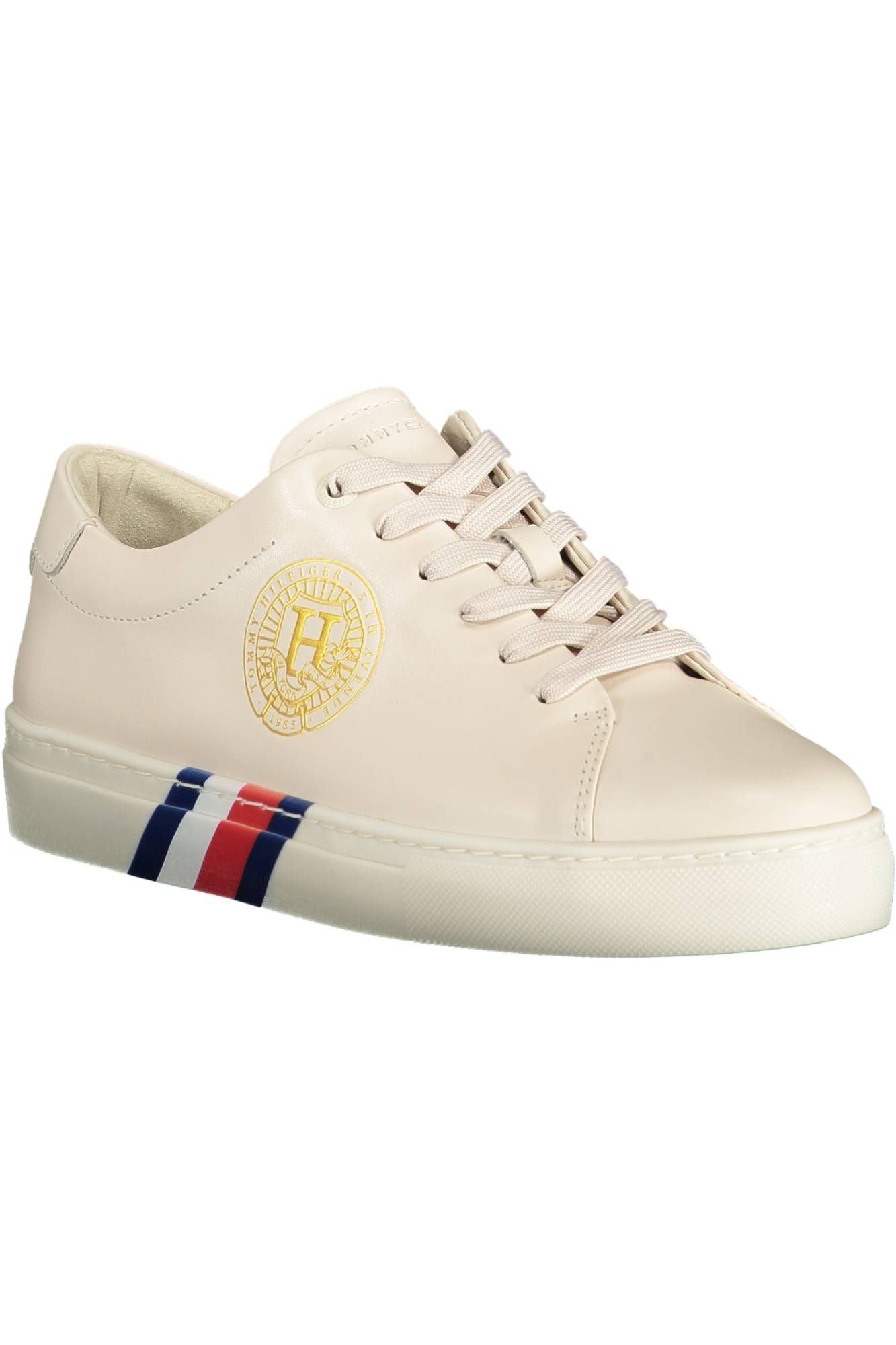 Beige Leather Women Sneaker - GLAMHUB BOUTIQUE 