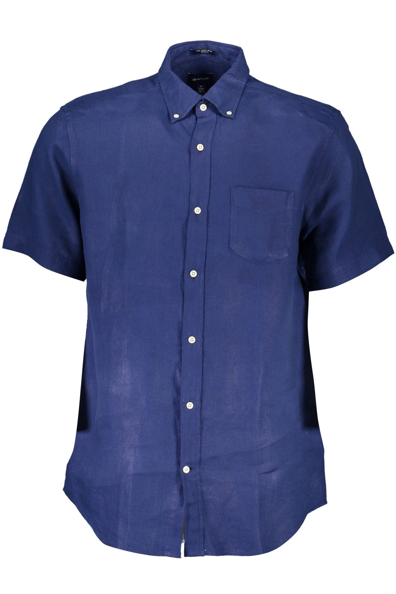 Elegant Blue Linen Button-Down Shirt - GlamHub Luxury and Icon Brand Clothing