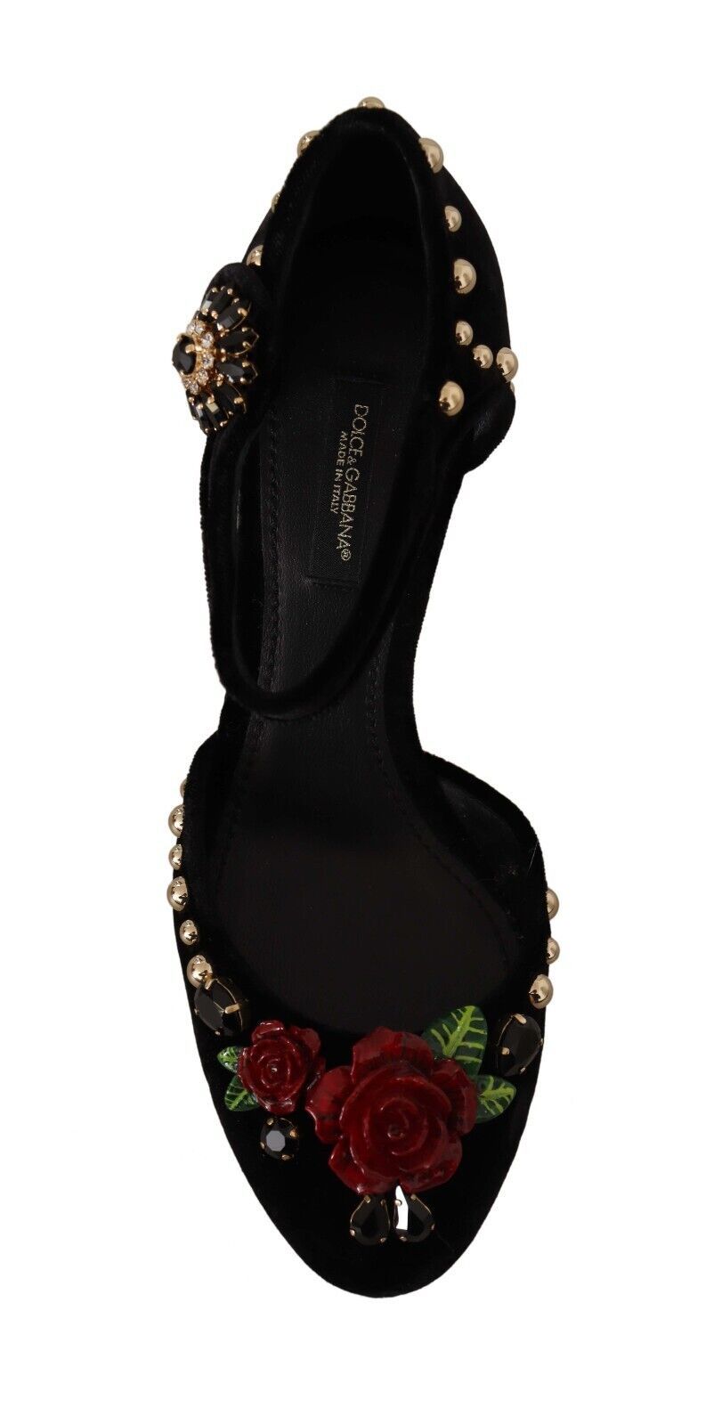 Black Crystal Rose Heel Sandals