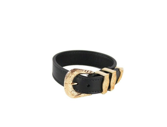 Medusa Western Buckle Smooth Leather Gold Plated Brass Gold Bracelet - GLAMHUB BOUTIQUE 