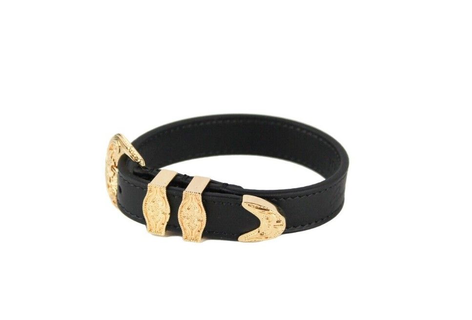 Medusa Western Buckle Smooth Leather Gold Plated Brass Gold Bracelet - GLAMHUB BOUTIQUE 