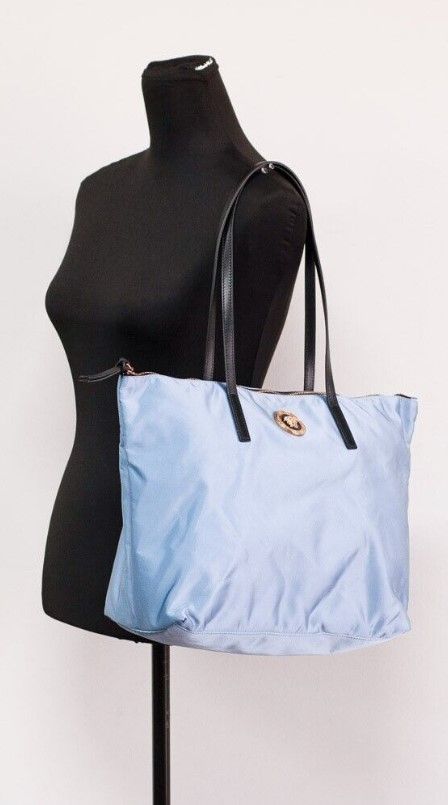 Portuna Medusa Medium Cornflower Blue Nylon Leather Tote Bag Purse - GLAMHUB BOUTIQUE 