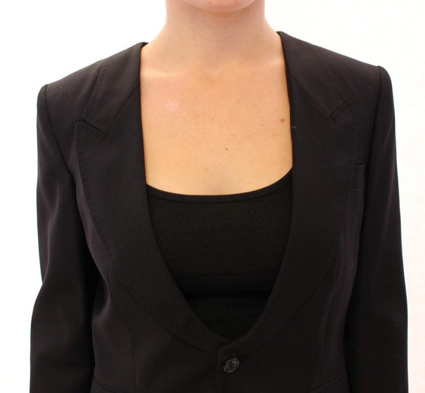 Elegant Silk-Blend Black Blazer with Scarf Back Detail - GlamHub Luxury and Icon Brand Clothing