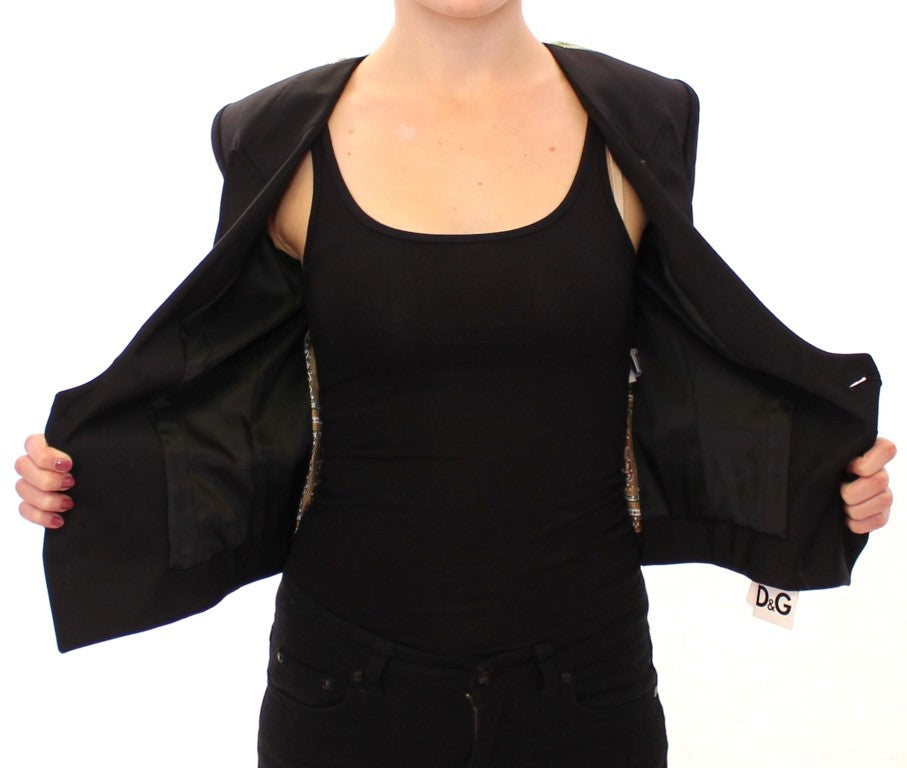 Elegant Silk-Blend Black Blazer with Scarf Back Detail - GlamHub Luxury and Icon Brand Clothing