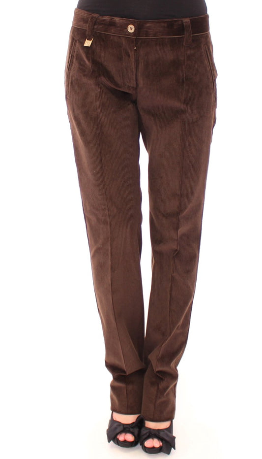 Elegant Brown Cotton Trousers - GlamHub Luxury and Icon Brand Clothing