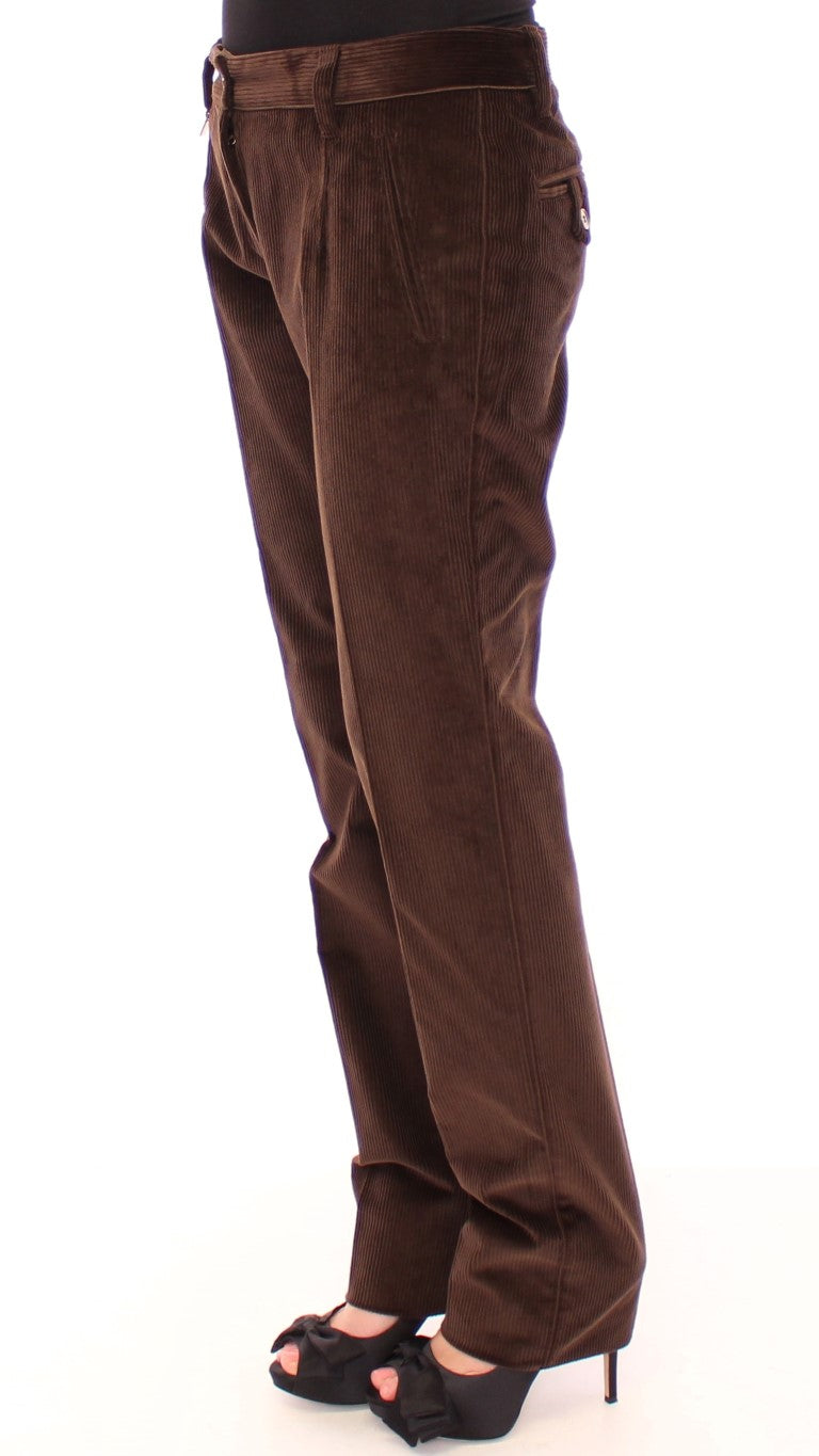 Elegant Brown Cotton Trousers - GlamHub Luxury and Icon Brand Clothing