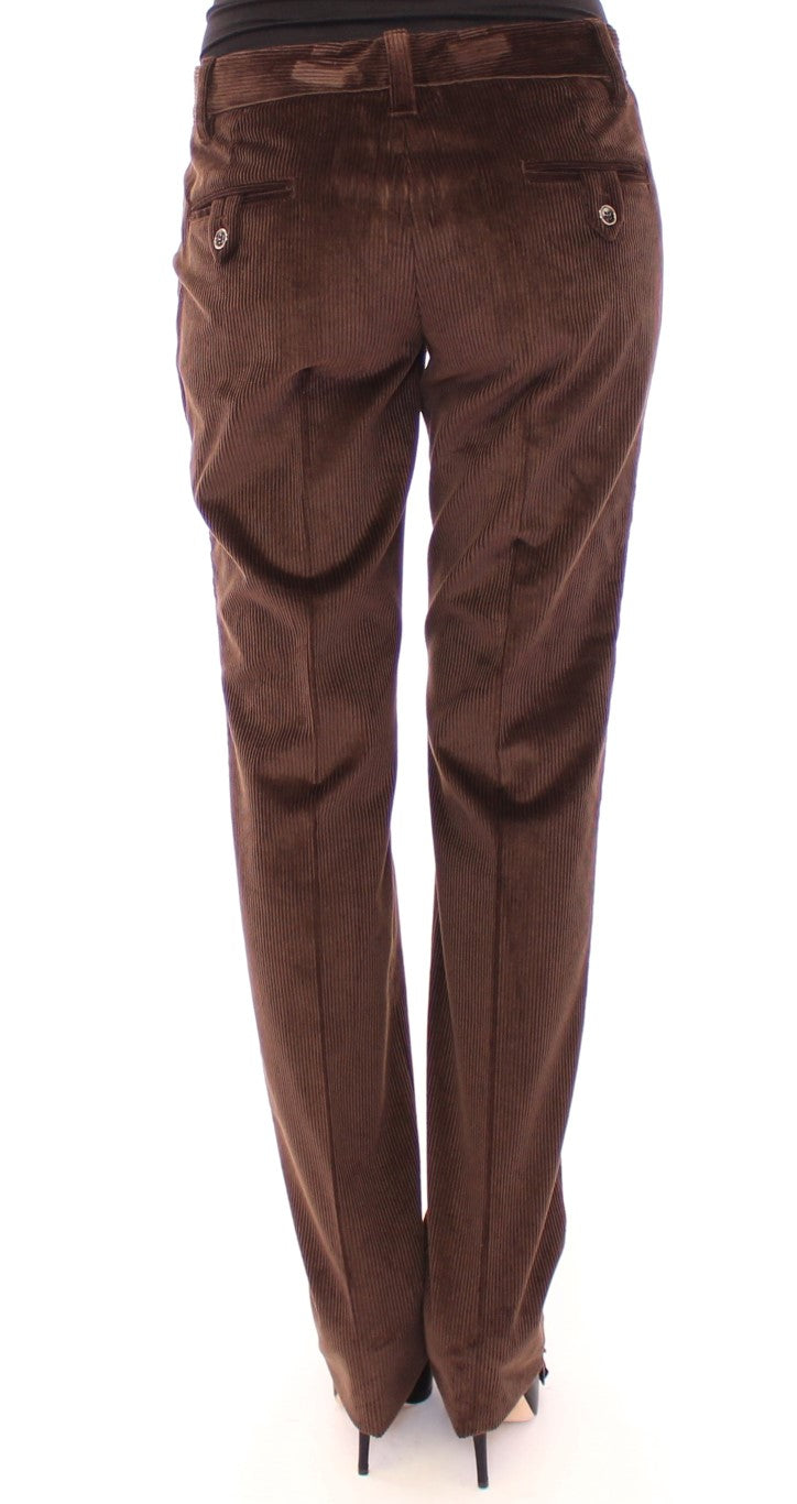 Elegant Brown Cotton Trousers - GlamHub Luxury and Icon Brand Clothing