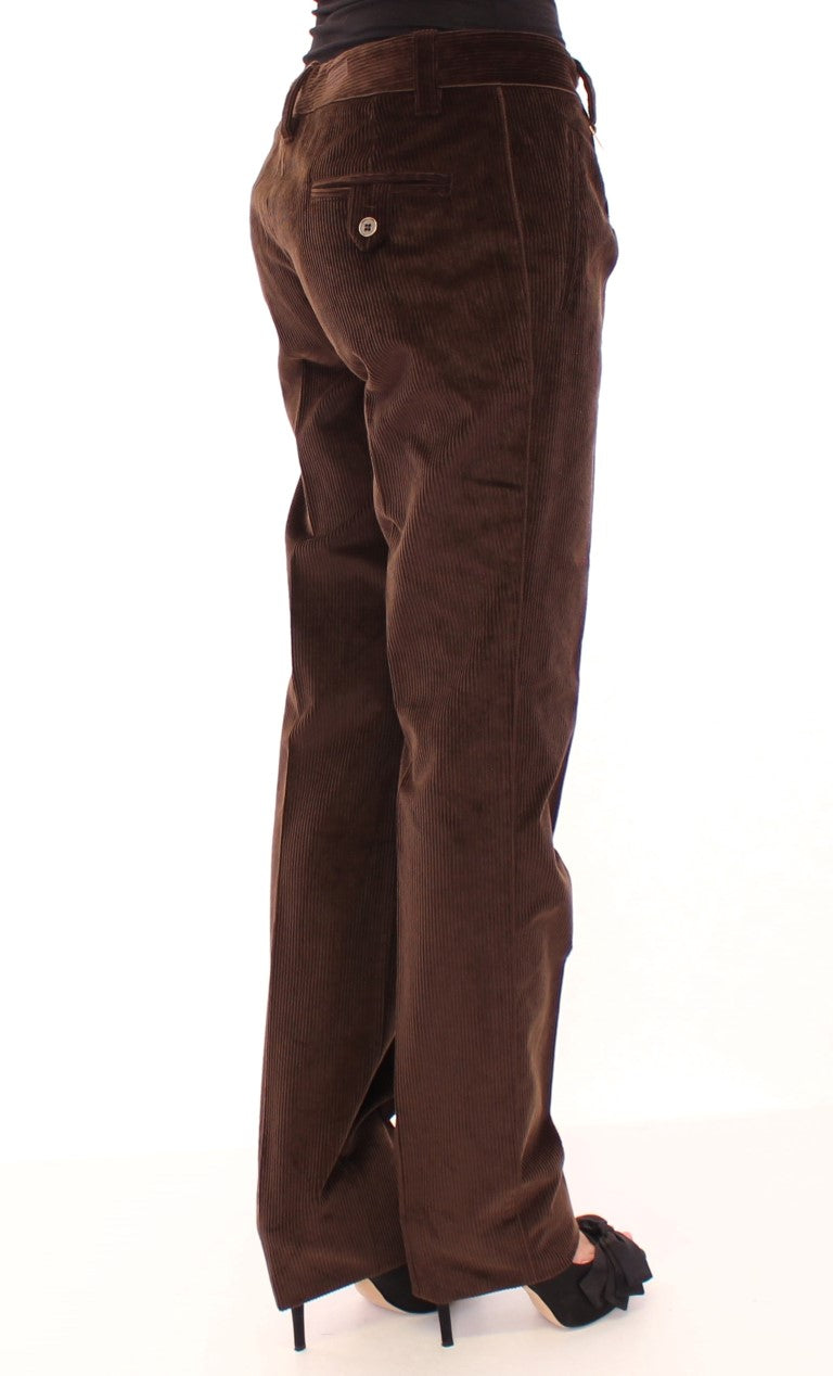 Elegant Brown Cotton Trousers - GlamHub Luxury and Icon Brand Clothing