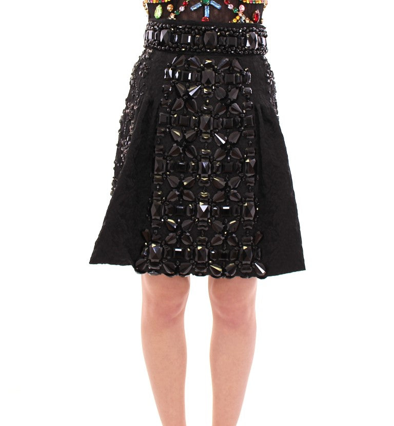 Black Crystal Embellished Masterpiece Skirt - GlamHub Luxury and Icon Brand Clothing