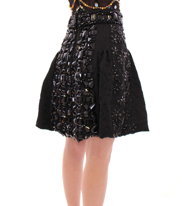 Black Crystal Embellished Masterpiece Skirt - GlamHub Luxury and Icon Brand Clothing