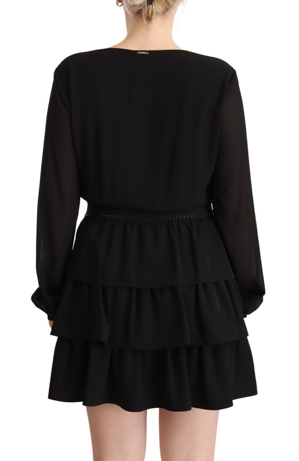 Elegant Black A-Line Mini Dress with Long Sleeves - GlamHub Luxury and Icon Brand Clothing